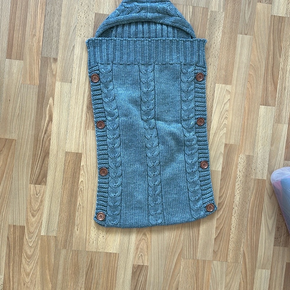 Gray Knitted Baby Sleeping Bag Bunting with Hood